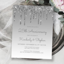 Glitter Drip Silver 25th Anniversary Invitation