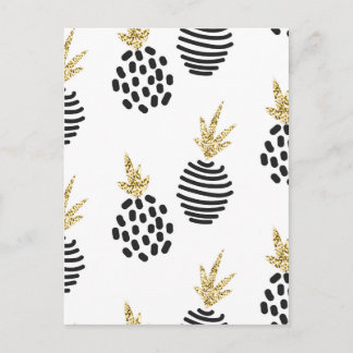 Cartão Postal Glitter e abacaxi abstrato preto.