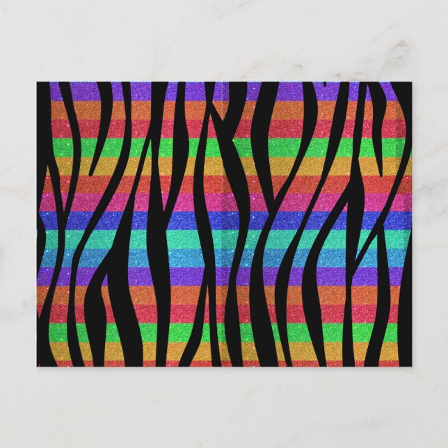 Cartão Postal Glitter Glitter Torres de zebra arco-íris (Frente)