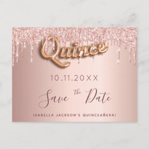 Cartão Postal Glitter ouro de rosa de Quinceanera guarde a data