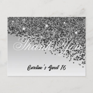 Cartão Postal Glitter Preto, Doce 16 Obrigado