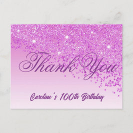 Cartão Postal Glitter Rosa, 100º Aniversário Obrigado
