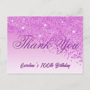 Cartão Postal Glitter Rosa, 100º Aniversário Obrigado