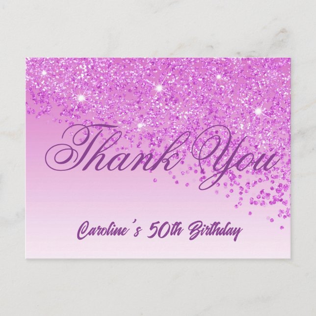 Cartão Postal Glitter Rosa, 50º Aniversário Obrigado (Frente)