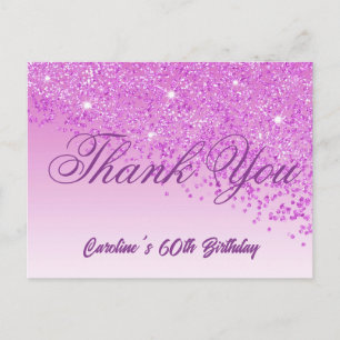 Cartão Postal Glitter Rosa, 60º Aniversário Obrigado