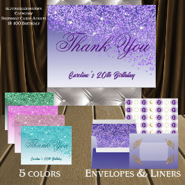Cartão Postal Glitter Roxo, 20 Aniversário Obrigado