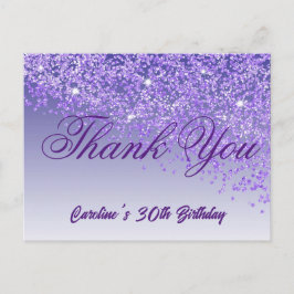 Cartão Postal Glitter Roxo, aniversário de 30 anos Obrigado