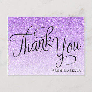 Cartão Postal Glitter Roxo Personalizado Obrigado