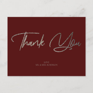 Cartão Postal Glitter Silver Chic & Maroon Obrigado Personalizad