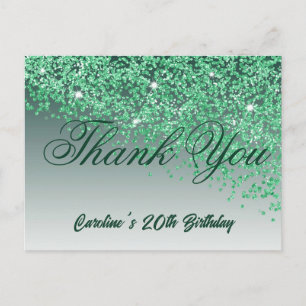 Cartão Postal Glitter Verde, 20 Aniversário Obrigado