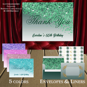 Cartão Postal Glitter Verde, 60º Aniversário Obrigado