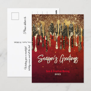 Cartão Postal Glitter vermelho chic goteja Natal ano novo