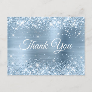 Cartão Postal Glittery Light Blue Foil Sweet 16 Obrigado