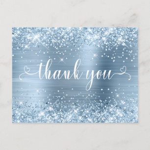 Cartão Postal Glittery Light Blue Sweet 16 Hearts Obrigado