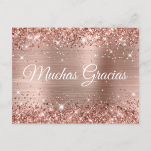 Cartão Postal Glittery Rosa Gold Foil Quinceañera Muchas Gracias