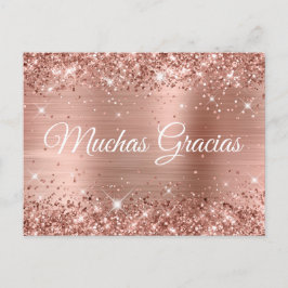 Cartão Postal Glittery Rosa Gold Foil Quinceañera Muchas Gracias