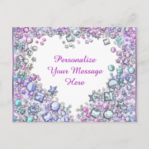 Cartão Postal Glitzy Heart Gems Mensagem Personalizada