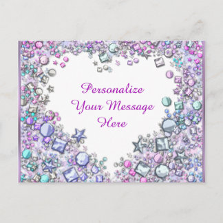 Cartão Postal Glitzy Heart Gems Mensagem Personalizada