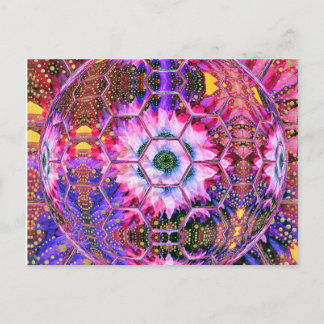 Cartão Postal globo floral colorido com cores rosa e púrpura