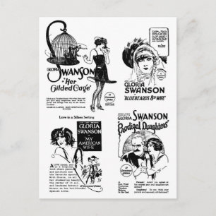 Cartão Postal Gloria Swanson Silent Movie ads