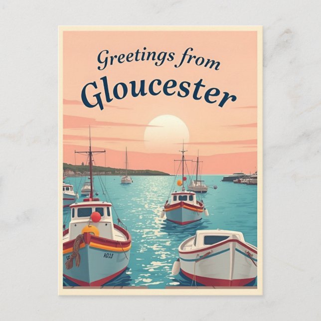 Cartão Postal Gloucester, Massachusetts – Barcos de Pesca Vintag (Frente)