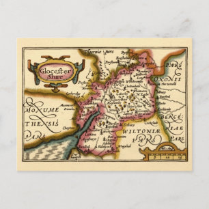 Cartão Postal Gloucestershire County England Antigo Mapa Antiquá