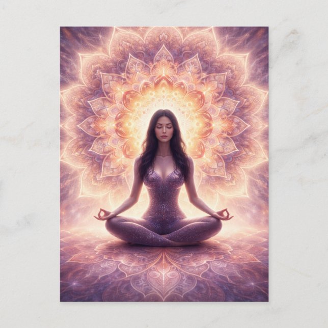Cartão Postal Glowing Mandala Meditation Woman Custom Name       (Frente)