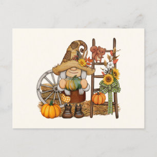 Cartão Postal Gnome da Colheita de Abóbora do Campo de Outono