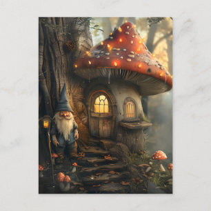 Cartão Postal Gnome e design de cogumelos