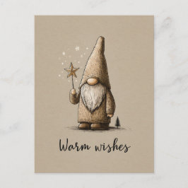 Cartão Postal Gnome Illustration with "Warm Wishes" Text