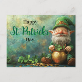 Cartão Postal Gnome Leprechaun e Pote de Ruas Douradas. Dia de P