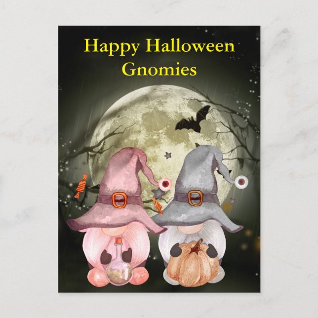 Cartão Postal Gnome Witts Full Moon Happy Halloween (Frente)