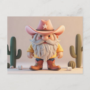 Cartão Postal Gnomo Cowboy 3D Estilizado no Deserto
