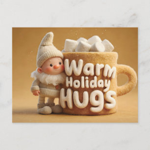 Cartão Postal Gnomo de Feltro Adorável com Caneca de Marshmallow