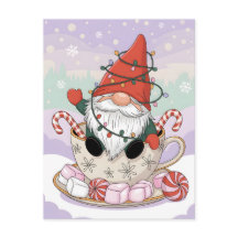 Gnomo de Natal Fofo em um Desenho de Xícara de Chá