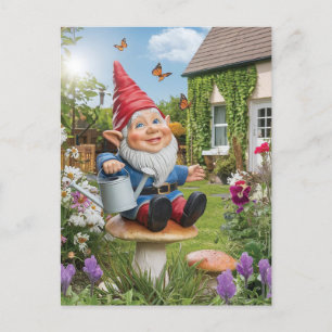 Cartão Postal Gnomo do Jardim Encantador com Água