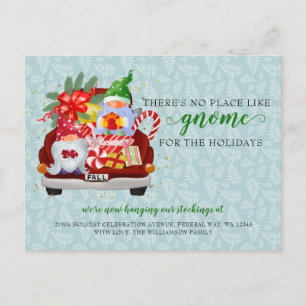 Cartão Postal Gnomo Feriado Gnomo Red Truck que movemos