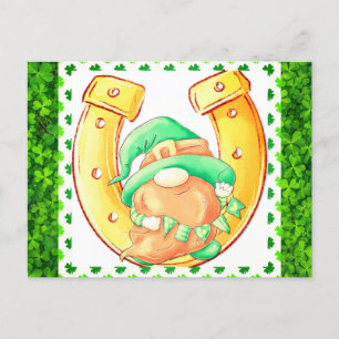 Cartão Postal Gnomo Green Shamrock de Dia de São Patrício bonito