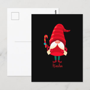 Cartão Postal Gnomo Natal Segurando Uma Canela De Doces