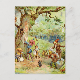 Cartão Postal Gnomos, Elfos e Fadas na Floresta Mágica