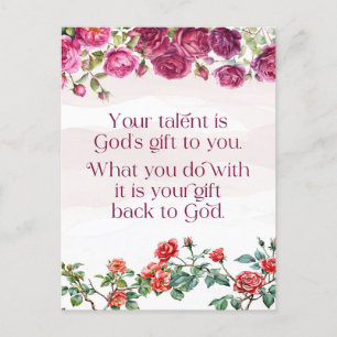 Cartão Postal Gods Gift É Seu Talento Bonito Rosa Vermelho Roxo