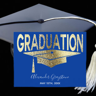 Cartão Postal Gold Blue Graduation Cap Save The Date
