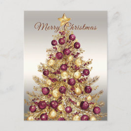 Cartão Postal Gold Burgundy Christmas Tree Holiday