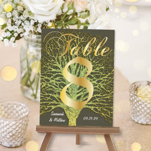 Cartão Postal Gold Green Swirly Tree Table Number 8