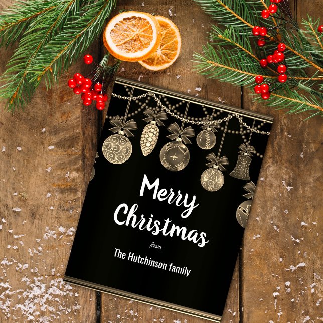 Cartão Postal Gold on Black Elegance Christmas Postcard (Gold on Black Elegance Christmas Postcard by the Olde Christmas Shoppe)