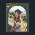 Cartão Postal Gold Script Simple Arch Photo Graduation Thank You<br><div class="desc">Share a heartfelt thank you after graduation with this elegant photo thank you postcard featuring a bold arch portrait and graceful gold script. Designed for a high school class of celebration, this modern thank you layout keeps your graduate photo front and center in a simple yet stylish way. Personalize your...</div>