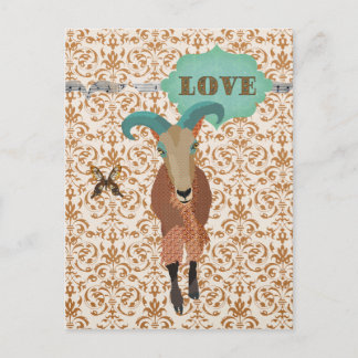 Cartão Postal Golddust Aoudad & Butterfly Damask Cartão-postal L