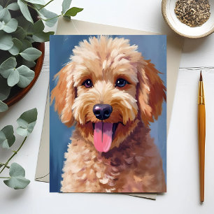 Cartão Postal Golden Doodle   Pintura em Aquarela de Cachorro Pe