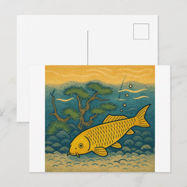 Cartão Postal Golden Koi Japanese Art (Frente/Verso)