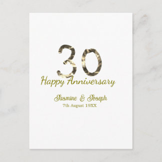 Cartão Postal Golden Metallic 30th Happy anniversary add name